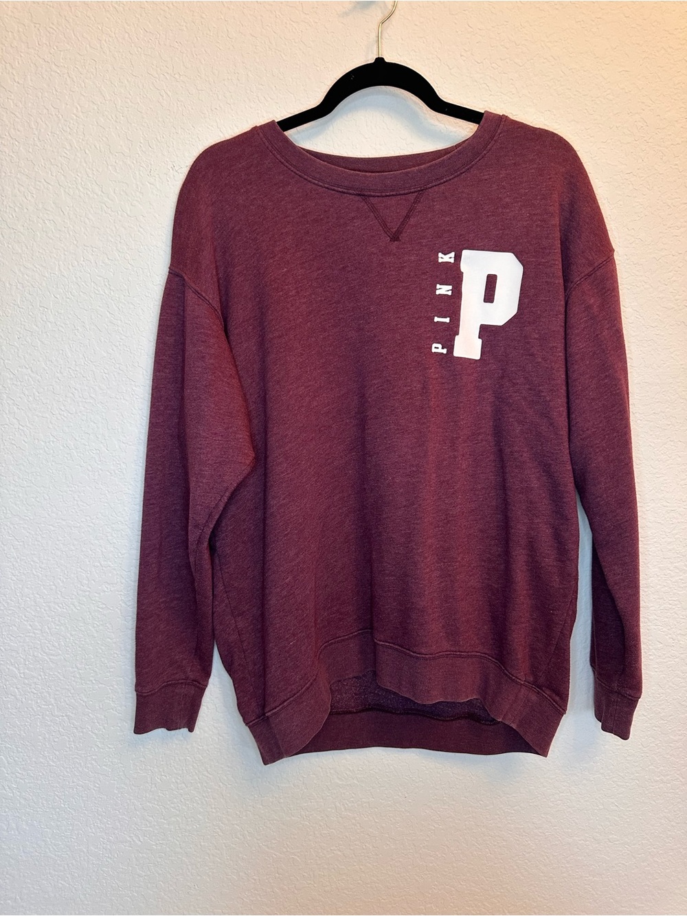 PINK Victoria's Secret Maroon Crewneck Sweatshirt with White 'P' Logo